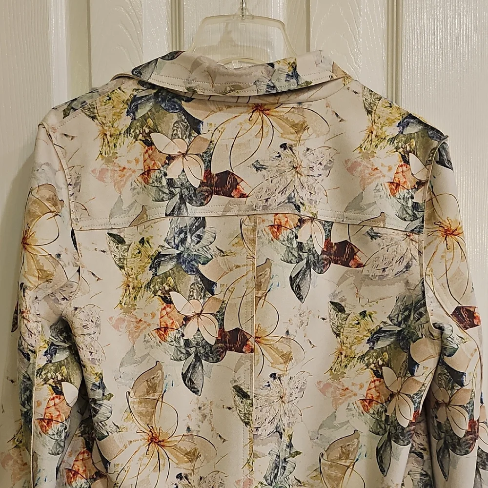 NWT Philosophy Republic Artistic Watercolor Floral Faux Suede Open Jacket Large - Picture 4 of 14